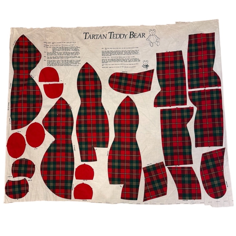 Tartan Teddy Bear Fabric‎ Panel Cut & Sew Kit Plaid Holiday Craft DIY Wamsutta